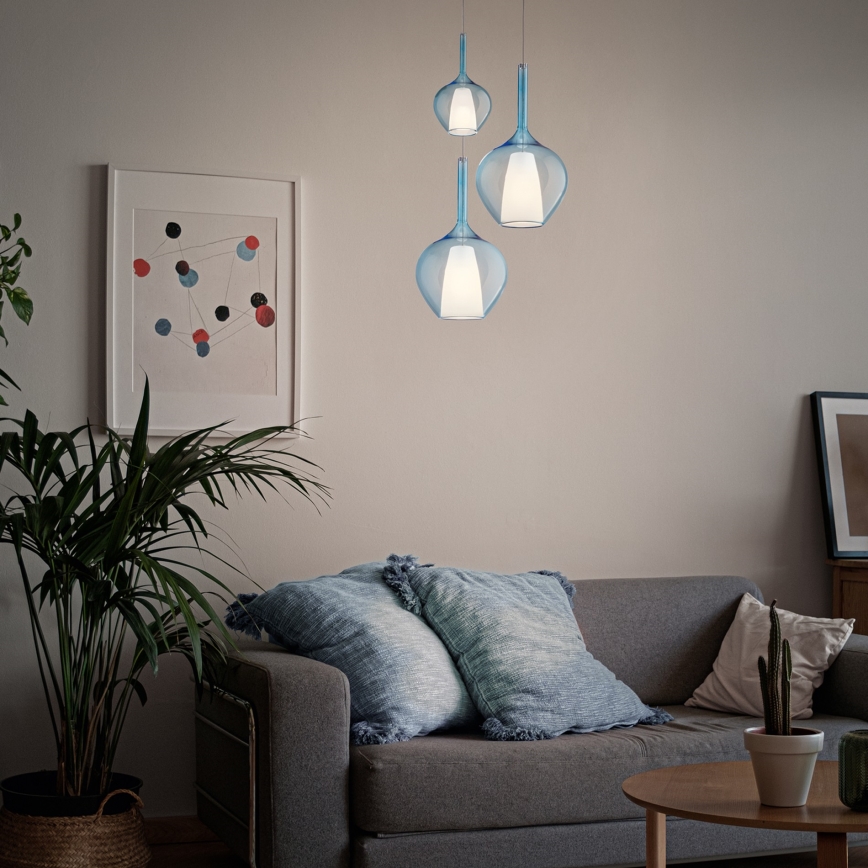 Ideal Lux - Lámpara colgante con cable KALIQUE 1xE27/42W/230V Ø 18 cm azul ahumado