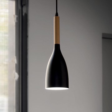 Ideal Lux - Lámpara colgante con cable MANHATTAN 1xE14/40W/230V Ø 11 cm negro/haya