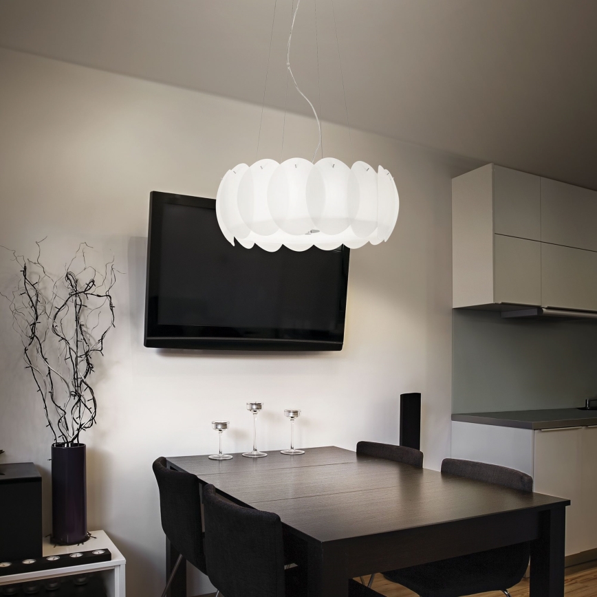 Ideal Lux - Lámpara colgante con cable OVALINO 8xE27/60W/230V, diámetro 55 cm, blanca