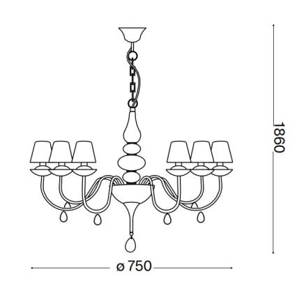 Ideal Lux - Lámpara colgante con cadena BLANCHE 6xE14/4W/230V diá. 75 cm negro
