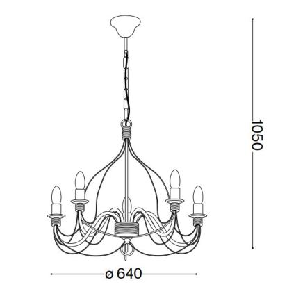 Ideal Lux - Lámpara colgante con cadena CORTE 5xE14/40W/230V diá. 54 cm cobre