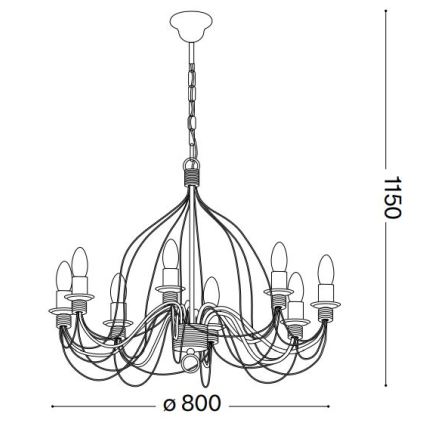 Ideal Lux - Lámpara colgante con cadena CORTE 8xE14/40W/230V diá. 80 cm cobre