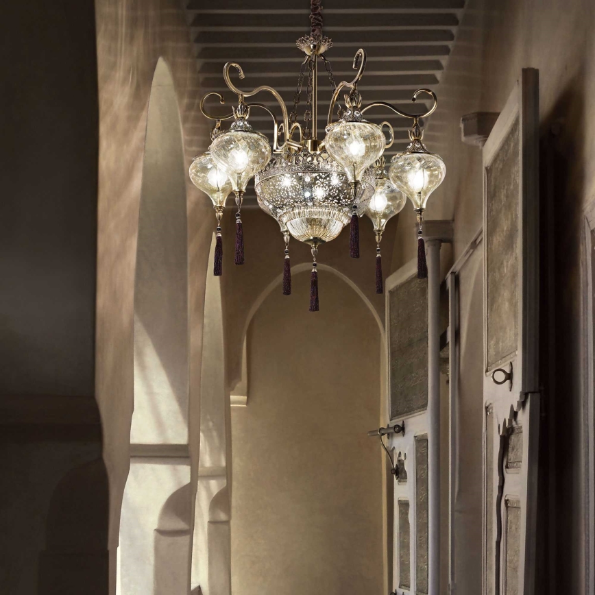 Ideal Lux - Lámpara colgante con cadena HAREM 9xE27/60W/230V diá. 75 cm latón