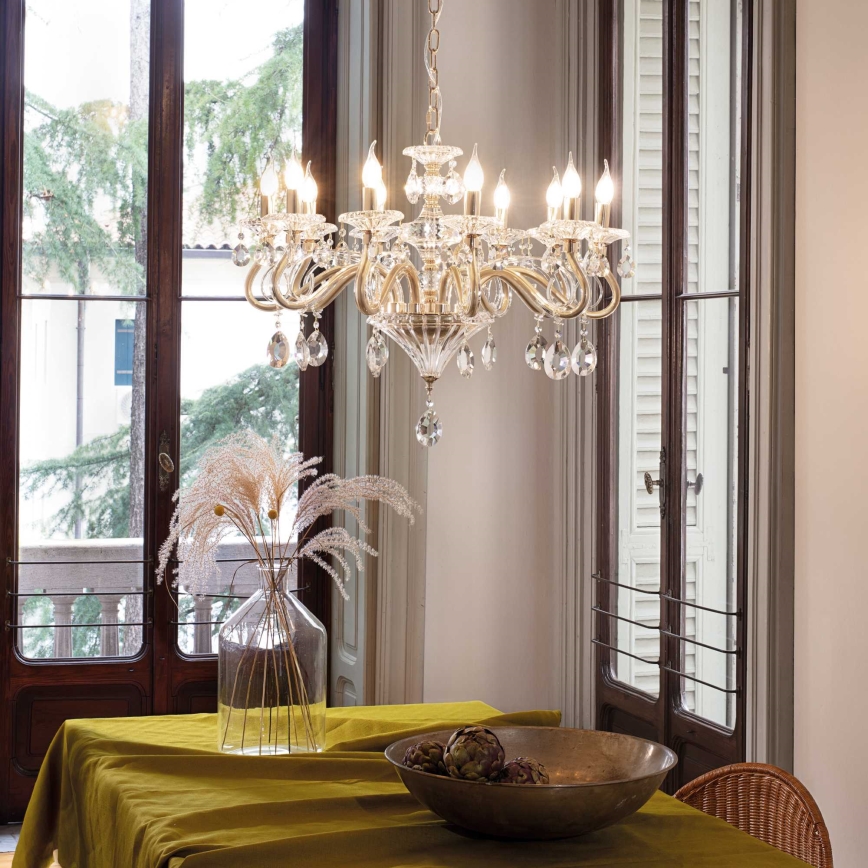 Ideal Lux - Lámpara colgante de cristal NEGRESCO 10xE14/28W/230V diá. 85 cm dorado