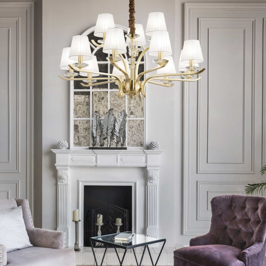 Ideal Lux - Lámpara colgante de cristal PEGASO 12xE14/28W/230V diá. 102 cm dorado