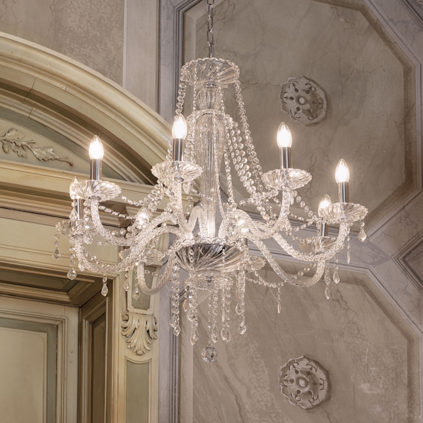 Ideal Lux - Lámpara colgante de cristal AMADEUS 8xE14/40W/230V diá. 80 cm transparente