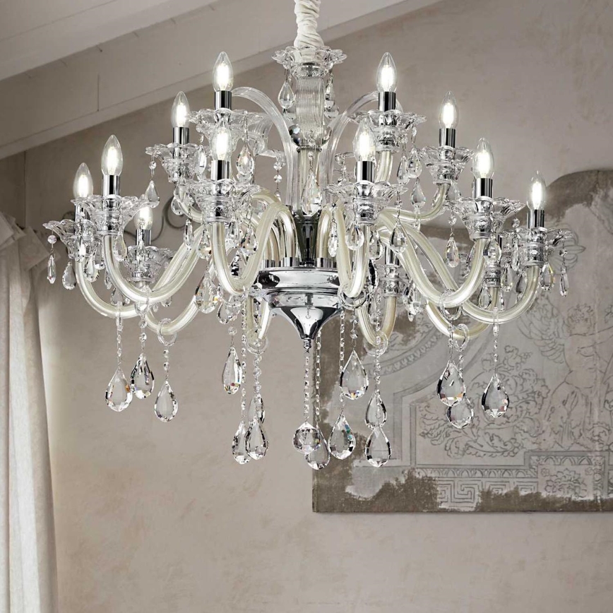 Ideal Lux - Lámpara colgante de cristal COLOSSAL 15xE14/40W/230V diá. 95 cm color crema/cromo brillante