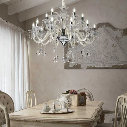 Ideal Lux - Lámpara colgante de cristal COLOSSAL 15xE14/40W/230V diá. 95 cm color crema/cromo brillante