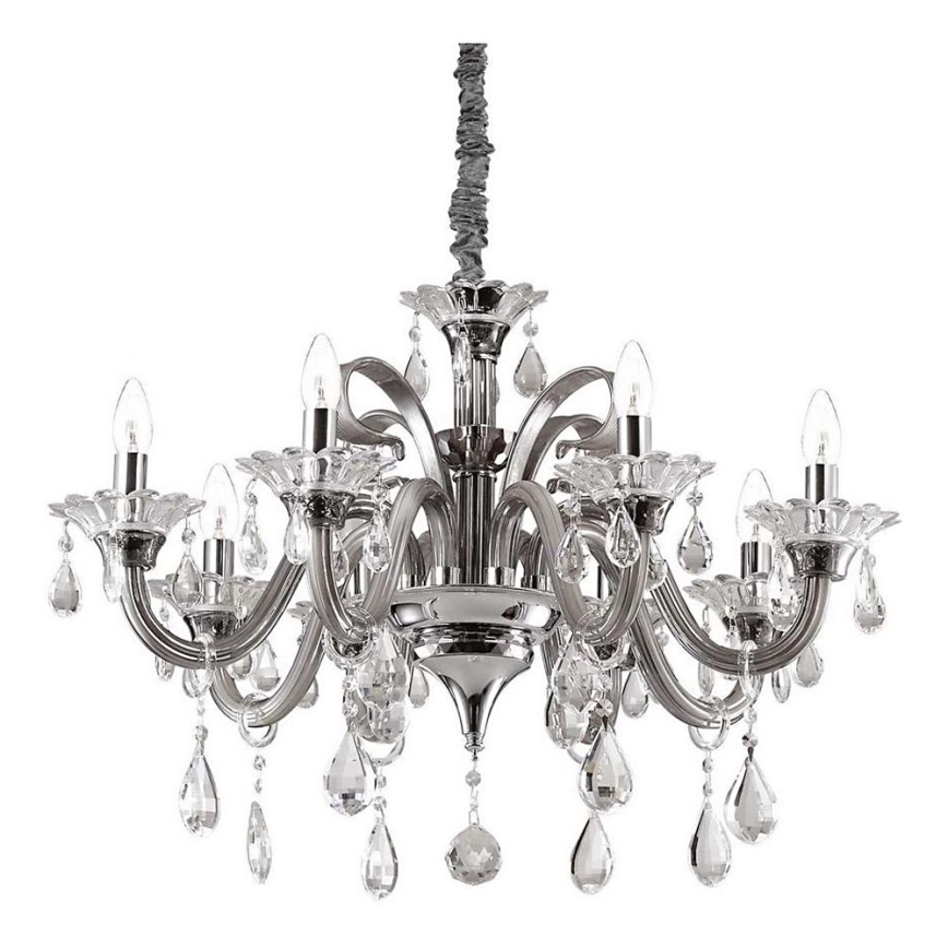 Ideal Lux - Lámpara colgante de cristal COLOSSAL 8xE14/40W/230V diá. 78 cm gris/cromo brillante