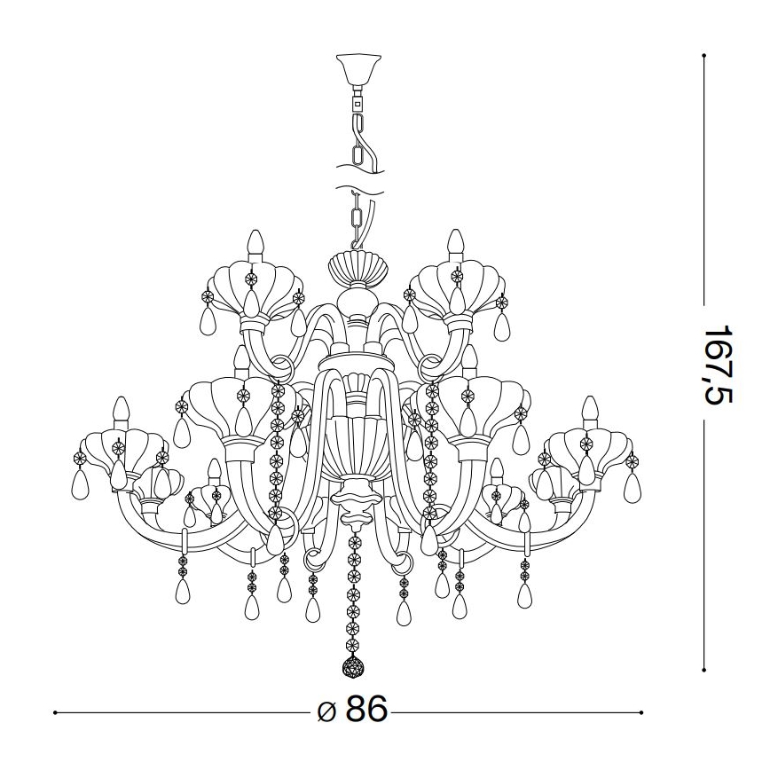 Ideal Lux - Lámpara colgante de cristal CONTINENTAL 12xE14/40W/230V diá. 86 cm transparente