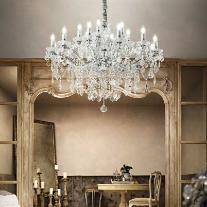 Ideal Lux - Lámpara colgante de cristal FLORIAN 18xE14/40W/230V diá. 86 cm transparente