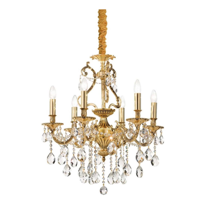 Ideal Lux - Lámpara colgante de cristal GIOCONDA 6xE14/40W/230V diá. 62 cm dorado