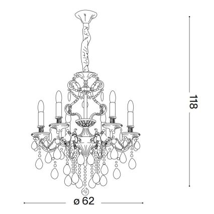 Ideal Lux - Lámpara colgante de cristal GIOCONDA 6xE14/40W/230V diá. 62 cm dorado
