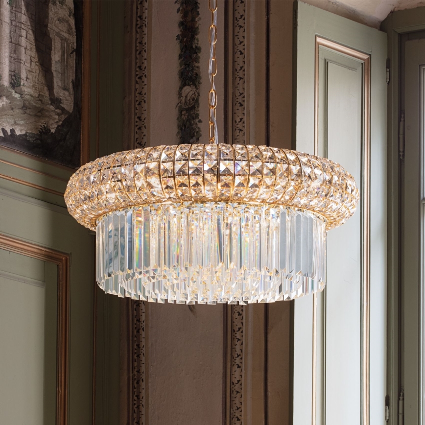 Ideal Lux - Lámpara colgante de cristal NABUCCO 12xE14/40W/230V diá. 60 cm dorado
