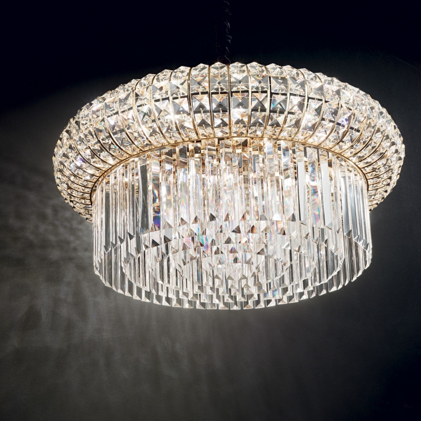 Ideal Lux - Lámpara colgante de cristal NABUCCO 12xE14/40W/230V diá. 60 cm dorado