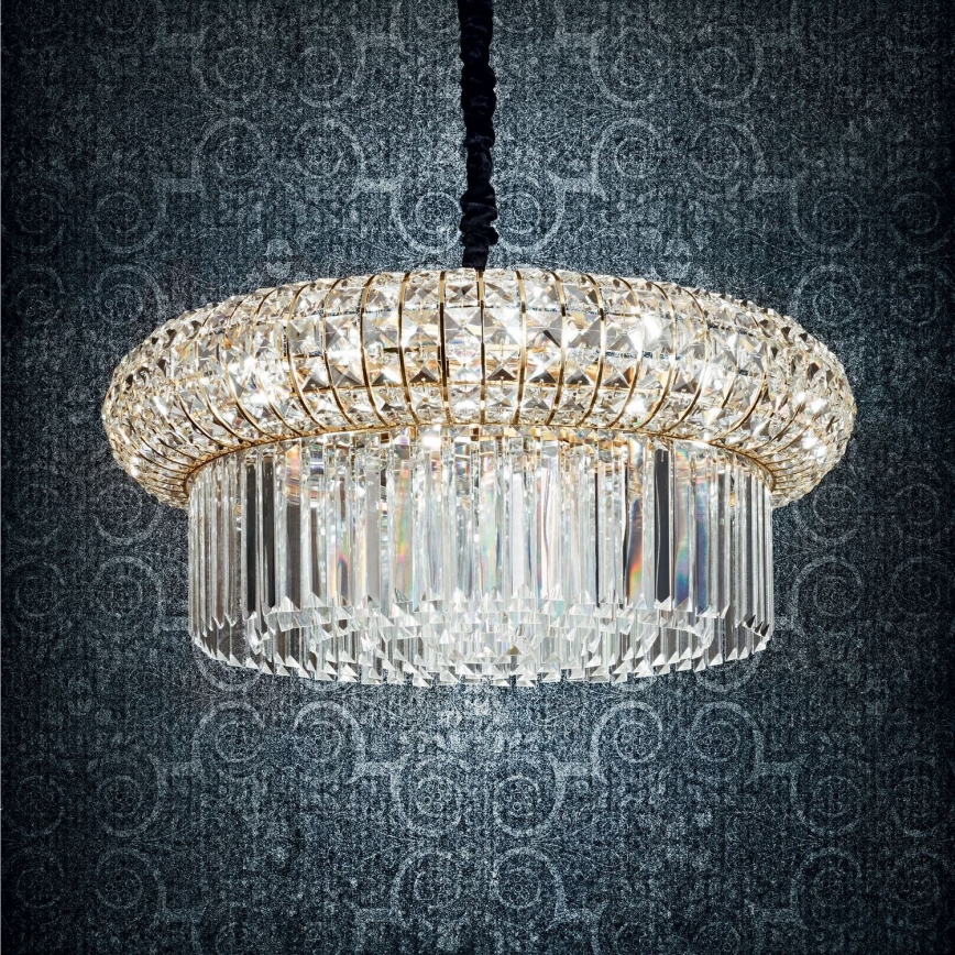 Ideal Lux - Lámpara colgante de cristal NABUCCO 12xE14/40W/230V diá. 60 cm dorado