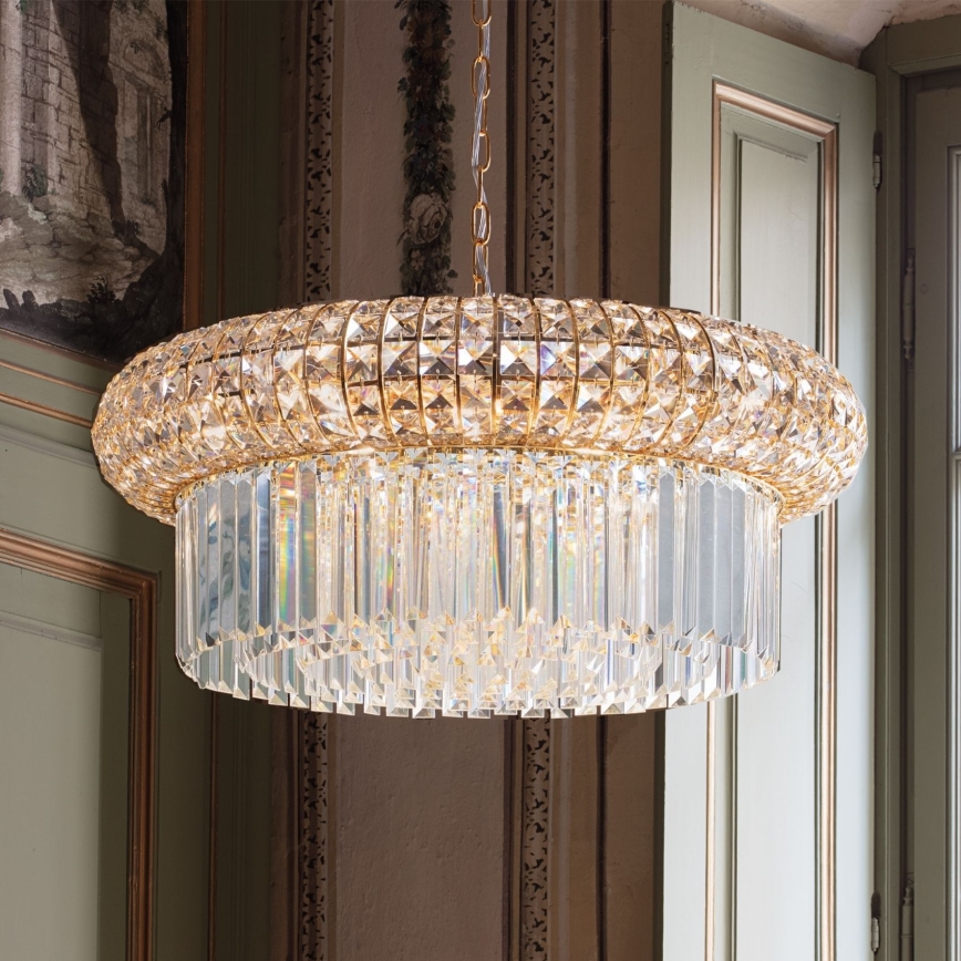 Ideal Lux - Lámpara colgante de cristal NABUCCO 16xE14/40W/230V diá. 70 cm dorado