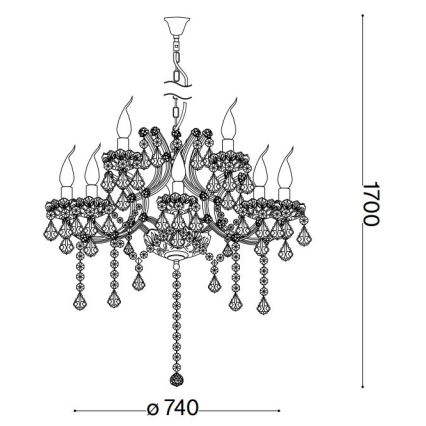 Ideal Lux - Lámpara colgante de cristal NAPOLEON 12xE14/40W/230V diá. 74 cm cromo brillante
