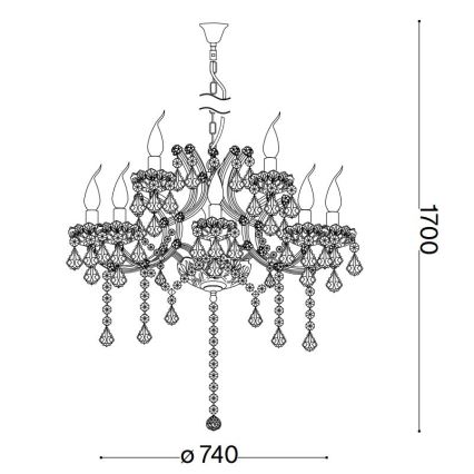 Ideal Lux - Lámpara colgante de cristal NAPOLEON 12xE14/40W/230V diá. 74 cm dorado