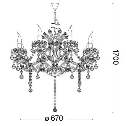 Ideal Lux - Lámpara colgante de cristal NAPOLEON 8xE14/40W/230V diá. 67 cm dorado