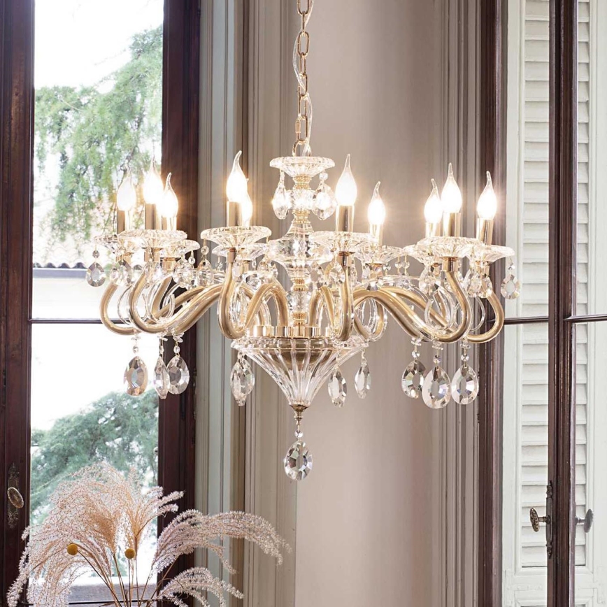 Ideal Lux - Lámpara colgante de cristal NEGRESCO 10xE14/28W/230V diá. 85 cm dorado