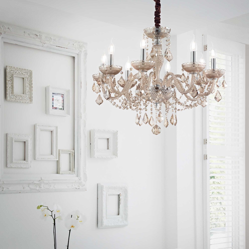 Ideal Lux - Lámpara colgante de cristal ROSE 8xE14/40W/230V diá. 78 cm beige
