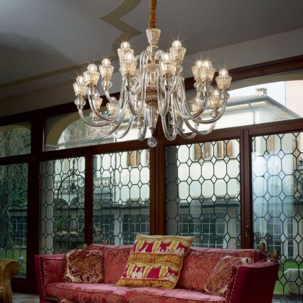 Ideal Lux - Lámpara colgante de cristal STRAUSS 18xE14/40W/230V diá. 85 cm latón