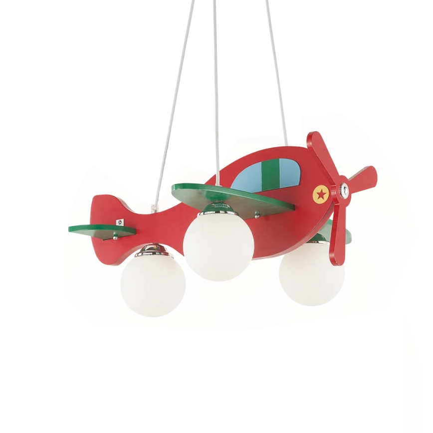 Ideal Lux - Lámpara colgante infantil AVION 3xE27/28W/230V rojo