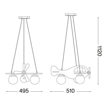 Ideal Lux - Lámpara colgante infantil AVION 3xE27/28W/230V rojo