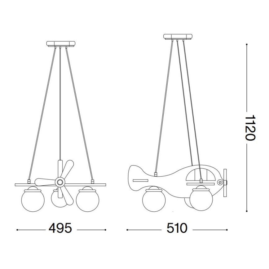 Ideal Lux - Lámpara colgante infantil AVION 3xE27/28W/230V rojo