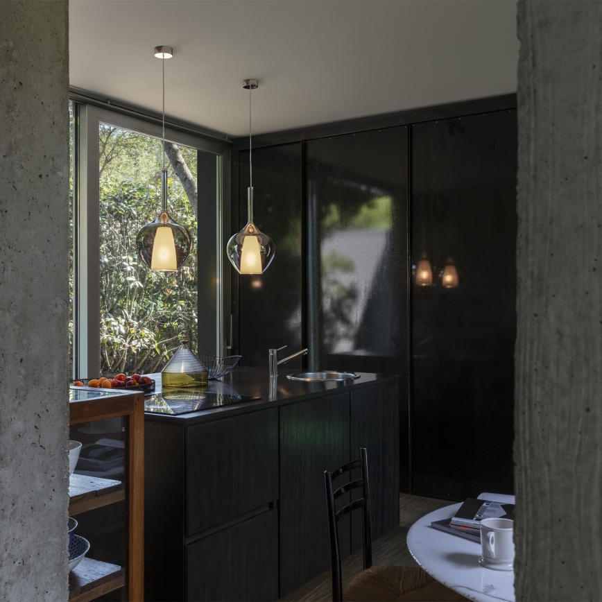 Ideal Lux - Lámpara colgante KALIQUE con cable 1xE27/42W/230V Ø 18 cm negro ahumado