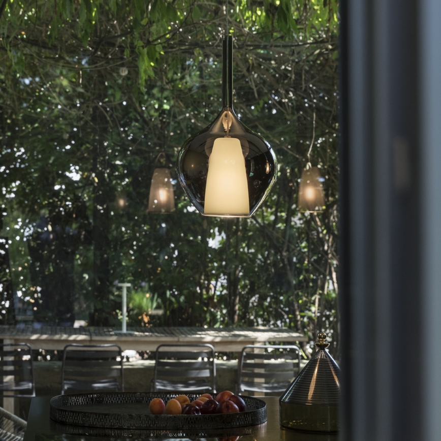 Ideal Lux - Lámpara colgante KALIQUE con cable 1xE27/42W/230V Ø 18 cm negro ahumado