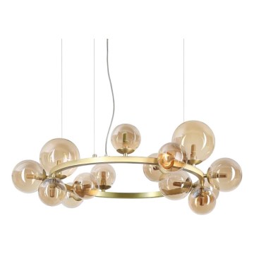 Ideal Lux - Lámpara colgante LED con cable PERLAGE 14xG9/3W/230V diámetro 85 cm dorado/beige ahumado