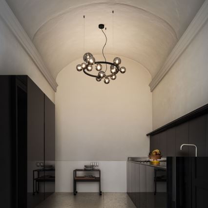 Ideal Lux - Lámpara colgante LED en cable PERLAGE 14xG9/3W/230V Ø 85 cm negro/negro ahumado