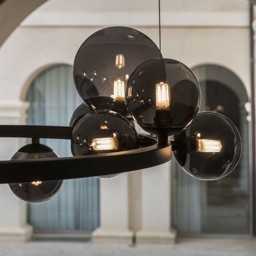 Ideal Lux - Lámpara colgante LED en cable PERLAGE 14xG9/3W/230V Ø 85 cm negro/negro ahumado