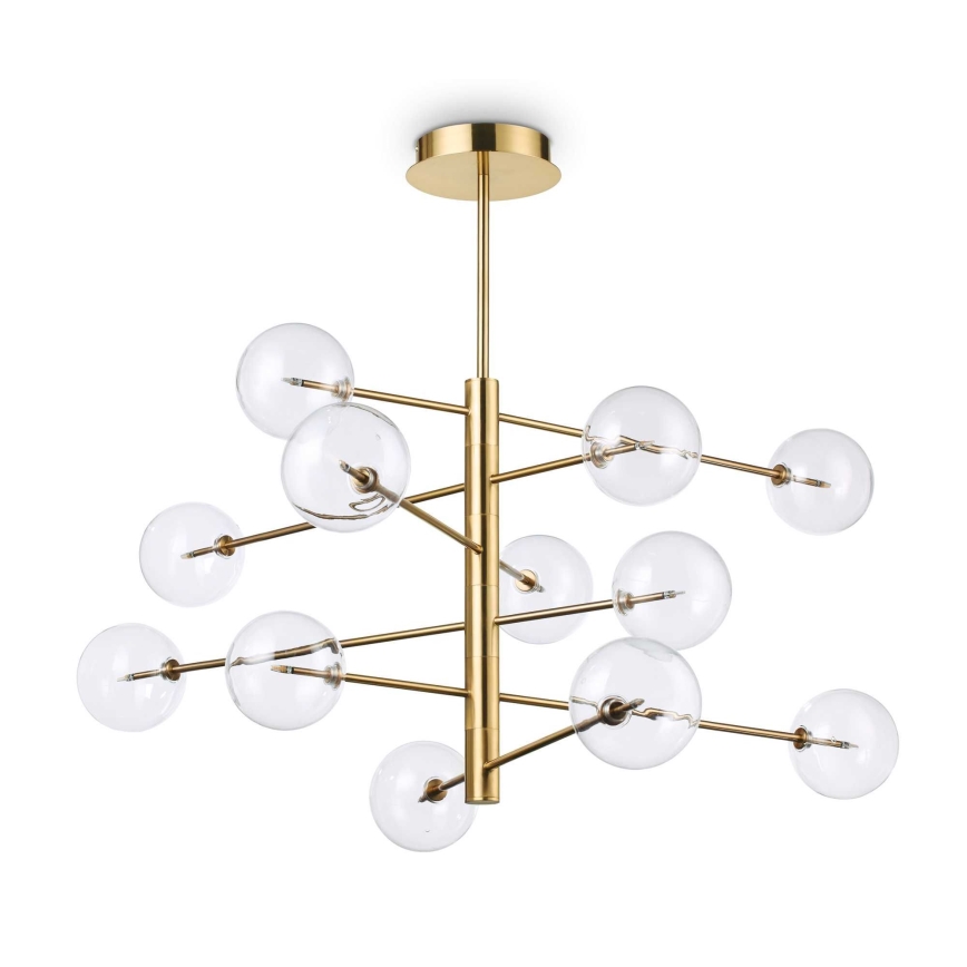 Ideal Lux - Lámpara colgante LED EQUINOXE 12xG4/2W/230V diá. 124 cm latón/transparente