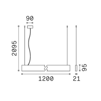 Ideal Lux - Lámpara colgante LED STEEL con cable, 29W/230V, 3000K, CRI 90, 120 cm, negra