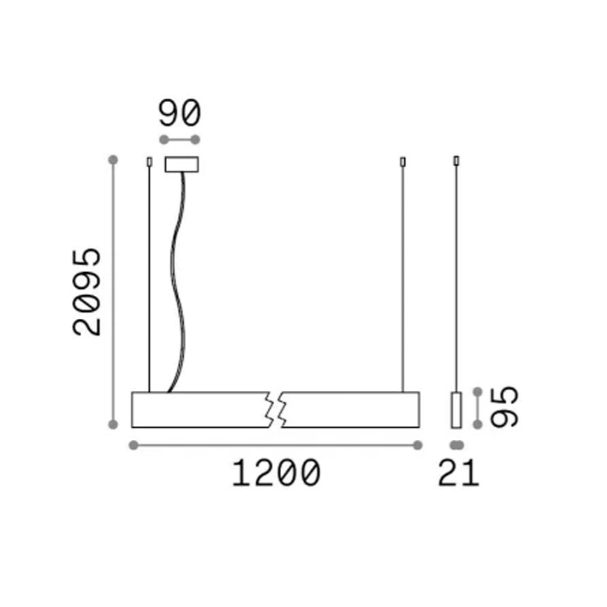 Ideal Lux - Lámpara colgante LED STEEL con cable, 29W/230V, 3000K, CRI 90, 120 cm, negra