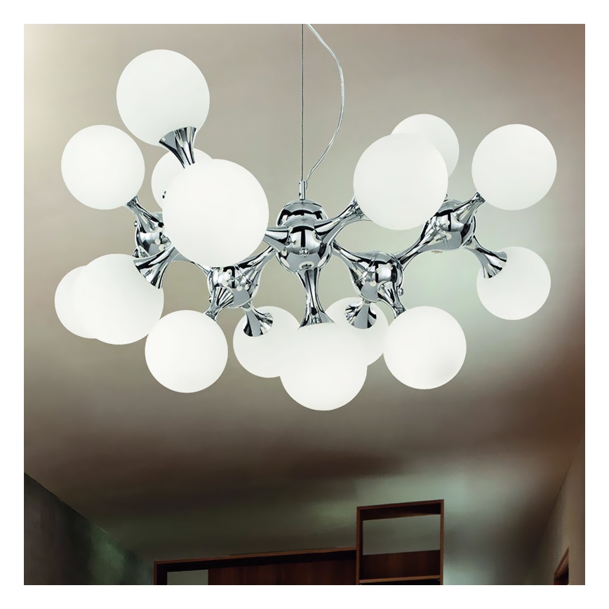 Ideal Lux - Lámpara colgante NODI 15xE14/28W/230V cromo brillante/blanco