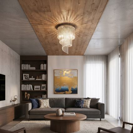 Ideal Lux - Lámpara de techo de cristal CARLTON 12xE14/40W/230V diá. 50 cm cromo brillante