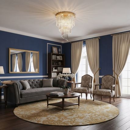 Ideal Lux - Lámpara de techo de cristal CARLTON 12xE14/40W/230V diá. 50 cm dorado