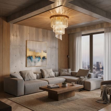 Ideal Lux - Lámpara de techo de cristal CARLTON 12xE14/40W/230V diá. 50 cm dorado