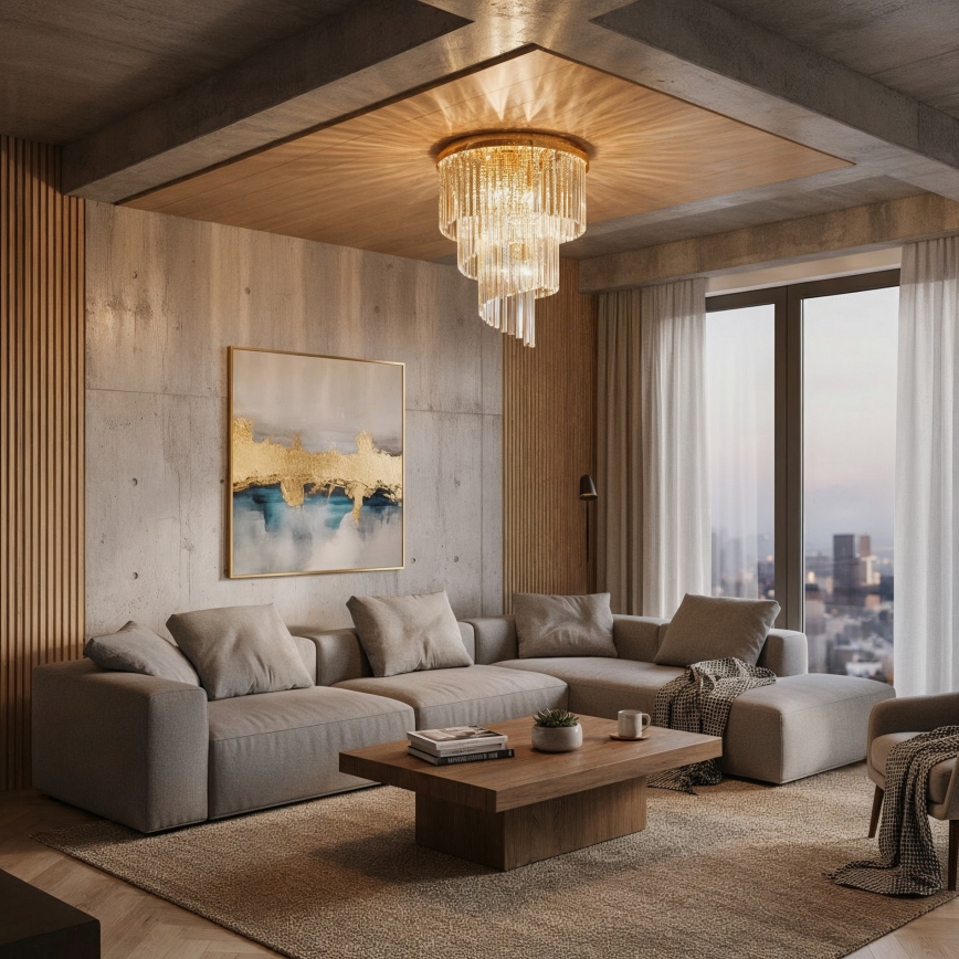 Ideal Lux - Lámpara de techo de cristal CARLTON 12xE14/40W/230V diá. 50 cm dorado