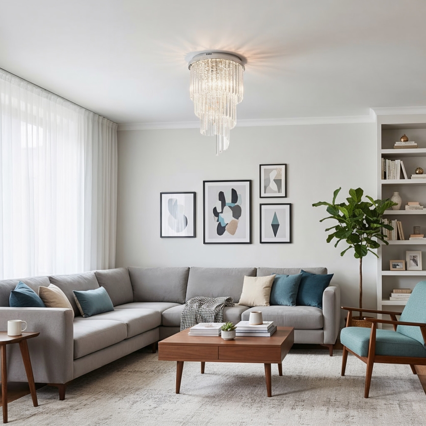 Ideal Lux - Lámpara de techo de cristal CARLTON 8xE14/40W/230V diá. 40 cm cromo brillante