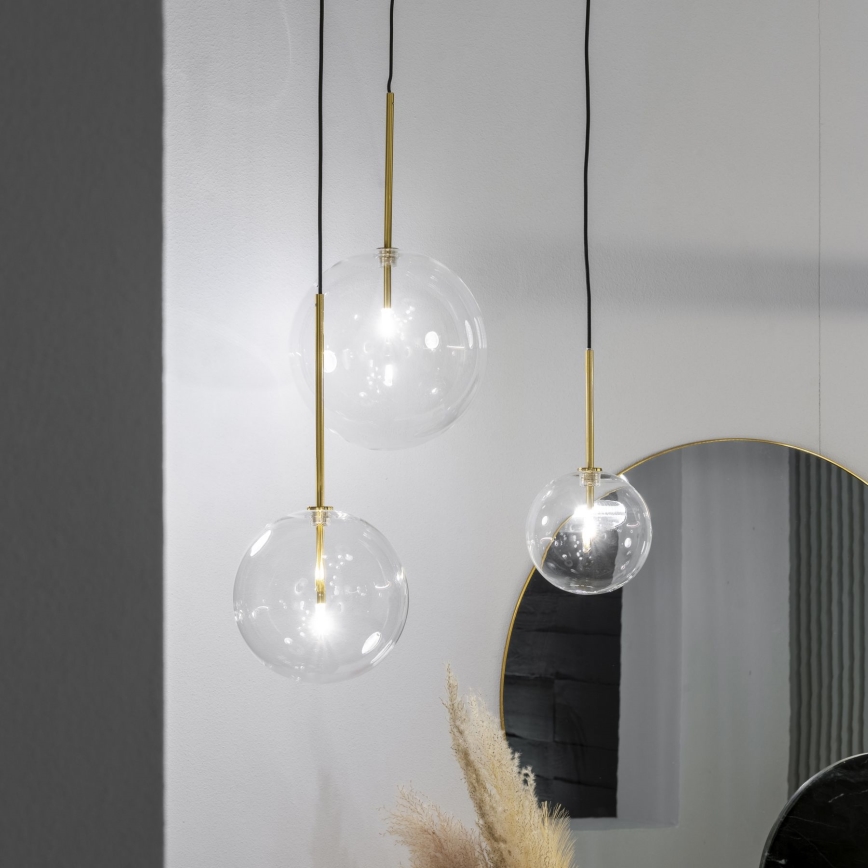 Ideal Lux - Lámpara LED colgante EQUINOXE 1xG4/2W/230V diá. 15 cm latón/transparente