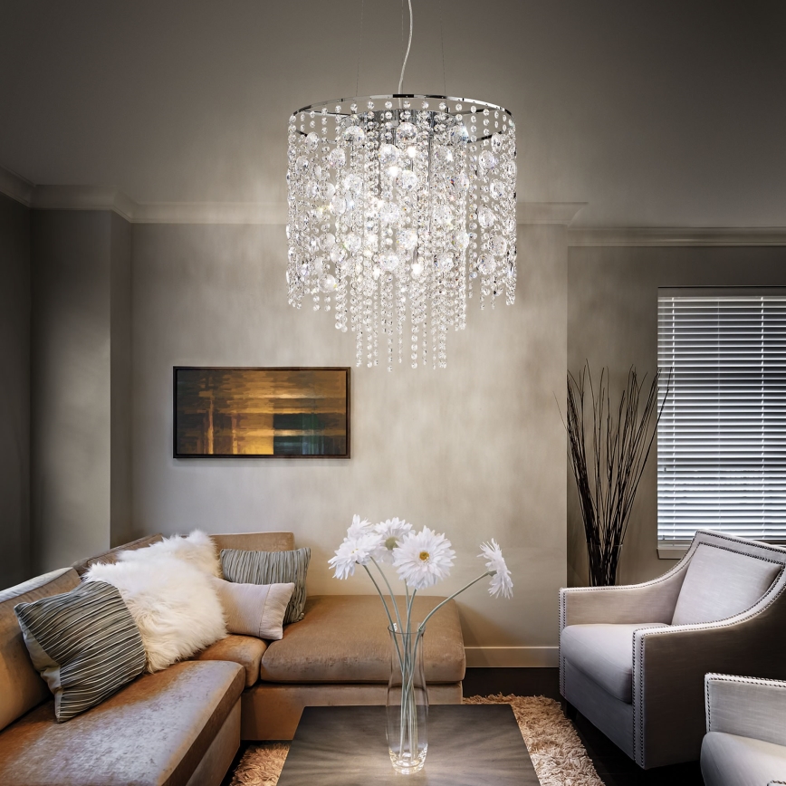 Ideal Lux - Lámpara LED de cristal colgante EVASIONE 8xG9/3W/230V diá. 41 cm cromo brillante