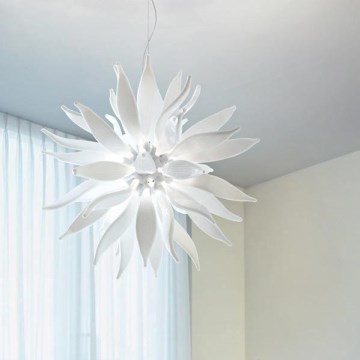 Ideal Lux - Lámpara LED colgante LEAVES 12xG9/3W/230V diá. 80 cm blanco