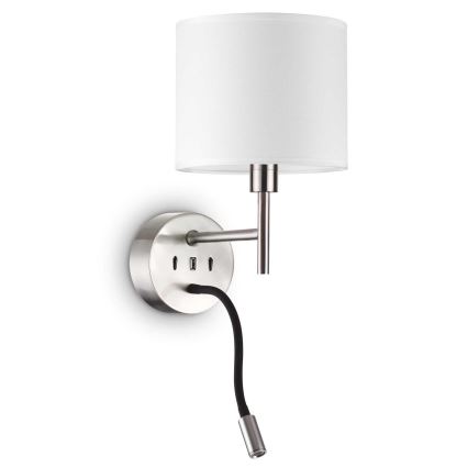 Ideal Lux - LED Lámpara flexible con soporte SET UP 1xE27/42W + LED/3W/230V CRI 90 USB cromo brillante