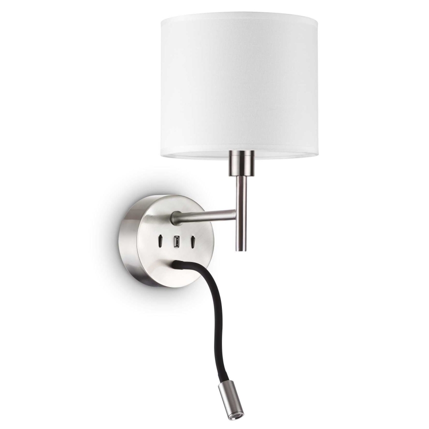 Ideal Lux - LED Lámpara flexible con soporte SET UP 1xE27/42W + LED/3W/230V CRI 90 USB cromo brillante