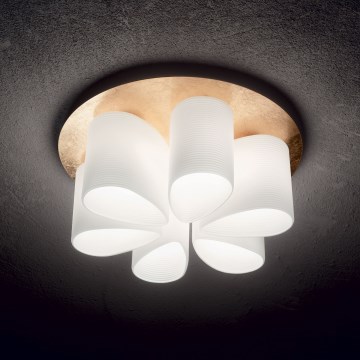 Ideal Lux - Plafón DAISY 6xE27/52W/230V diá. 60 cm dorado/blanco